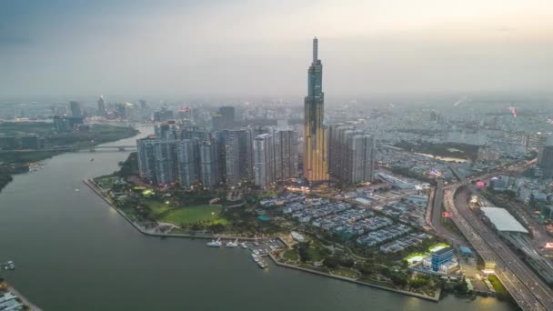 Vista Aérea Uma Cidade Chi Minh Vietnã Com Edifícios Desenvolvimento — Vídeo de Stock