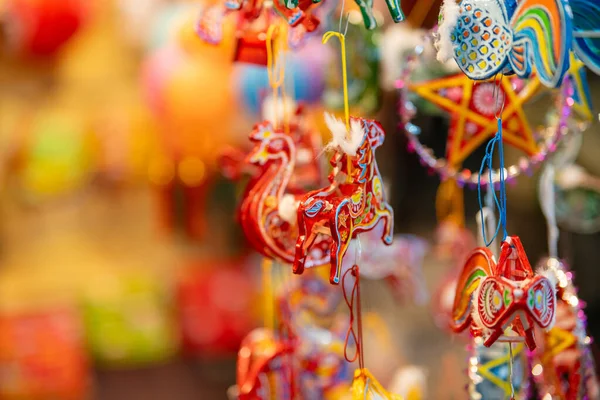 Decorated Colorful Lanterns Hanging Stand Streets Chi Minh City Vietnam — Stock Photo, Image