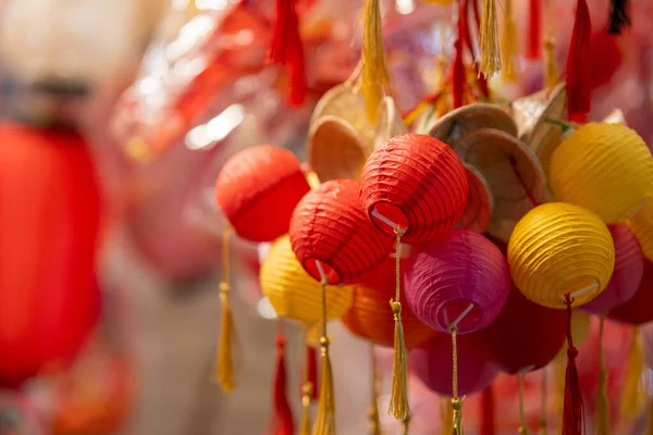 Decorated Colorful Lanterns Hanging Stand Streets Chi Minh City Vietnam — Stock Photo, Image