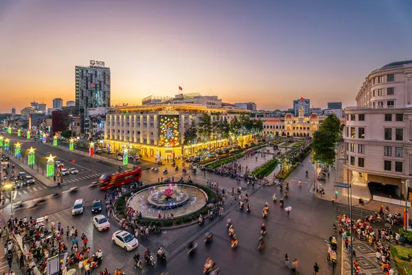 Хошимин Вьетнам Февраля 2024 Года Вид Пешеходную Улицу Нгуен Хюэ Стоковая Картинка