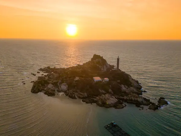 stock image Aerial view of Ke Ga beach at Mui Ne, Phan Thiet, Binh Thuan, Vietnam. Ke Ga Cape or lighthouse is the most favourite destination for visitors. Travel concept.