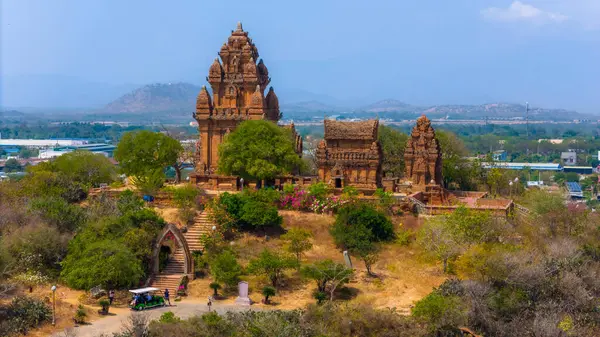 Stock image Aerial view of Cham towers, Po Klong Garai, Ninh Thuan province, Vietnam. Travel and landscape concept