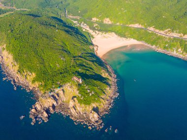 Aerial of Dai Lanh Lighthouse, Phu Yen province. This place is considered the first place to receive sunshine on the mainland of Vietnam. Travel and landscape concept clipart