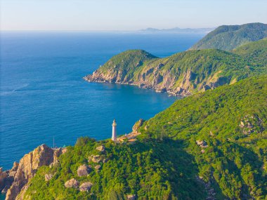 Aerial of Dai Lanh Lighthouse, Phu Yen province. This place is considered the first place to receive sunshine on the mainland of Vietnam. Travel and landscape concept clipart