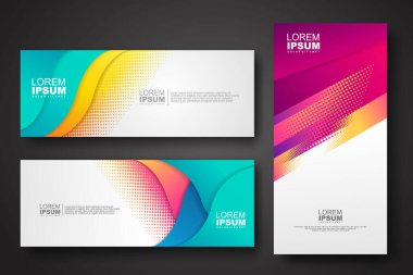 Banner set design template in trendy dynamic gradient colors with halftone effect on abstract lines or wave shapes. Element design. vector illustrator.
