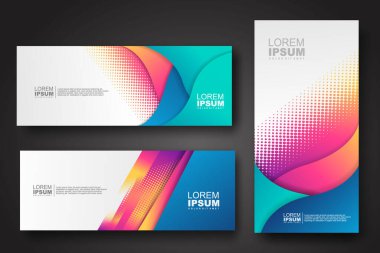 Banner set design template in trendy dynamic gradient colors with halftone effect on abstract lines or wave shapes. Element design. vector illustrator.