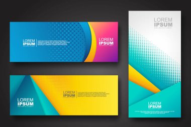 Banner set design template in trendy dynamic gradient colors with halftone effect on abstract lines or wave shapes. Element design. vector illustrator.