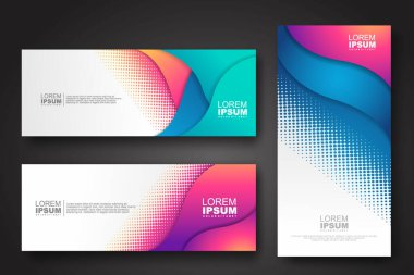 Banner set design template in trendy dynamic gradient colors with halftone effect on abstract lines or wave shapes. Element design. vector illustrator.