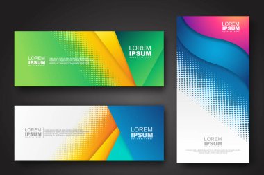 Banner set design template in trendy dynamic gradient colors with halftone effect on abstract lines or wave shapes. Element design. vector illustrator.