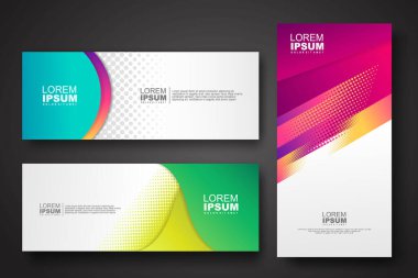 Banner set design template in trendy dynamic gradient colors with halftone effect on abstract lines or wave shapes. Element design. vector illustrator.