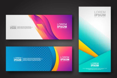 Banner set design template in trendy dynamic gradient colors with halftone effect on abstract lines or wave shapes. Element design. vector illustrator.