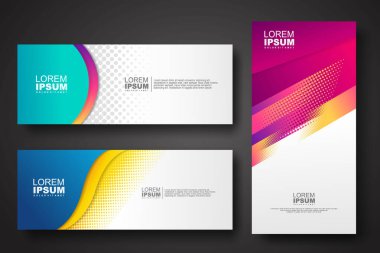 Banner set design template in trendy dynamic gradient colors with halftone effect on abstract lines or wave shapes. Element design. vector illustrator.