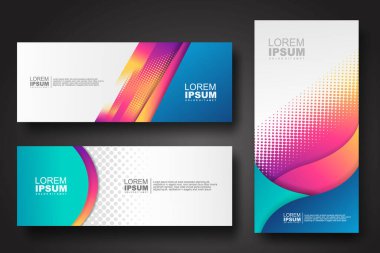 Banner set design template in trendy dynamic gradient colors with halftone effect on abstract lines or wave shapes. Element design. vector illustrator.