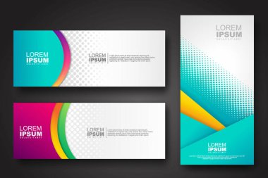Banner set design template in trendy dynamic gradient colors with halftone effect on abstract lines or wave shapes. Element design. vector illustrator.