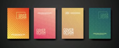 Öge tasarımı ve diğer kullanım alanları için geometrik çizgiler desenli desen arkaplan ve dinamik derecelendirme rengi ile kapak tasarımı şablonu ayarla.