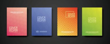Öge tasarımı ve diğer kullanım alanları için geometrik çizgiler desenli desen arkaplan ve dinamik derecelendirme rengi ile kapak tasarımı şablonu ayarla.