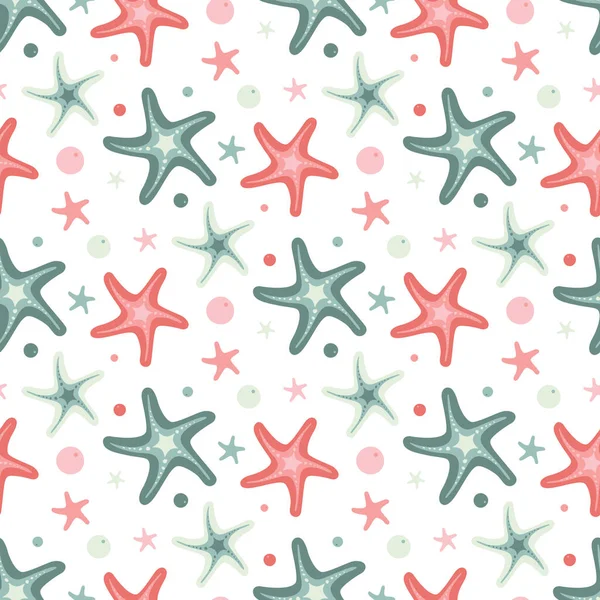 シームレスなシームレスな海の星 ヒトデ パターンと背景ベクトル イラスト — ストックベクタ