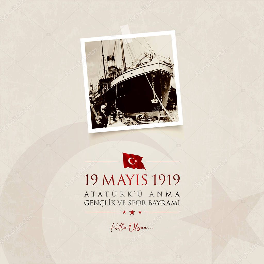 19 mayis Ataturku anma, genclik ve spor bayrami vector illustration. (19 May, Commemoration of Ataturk, Youth and Sports Day Turkey celebration card.)