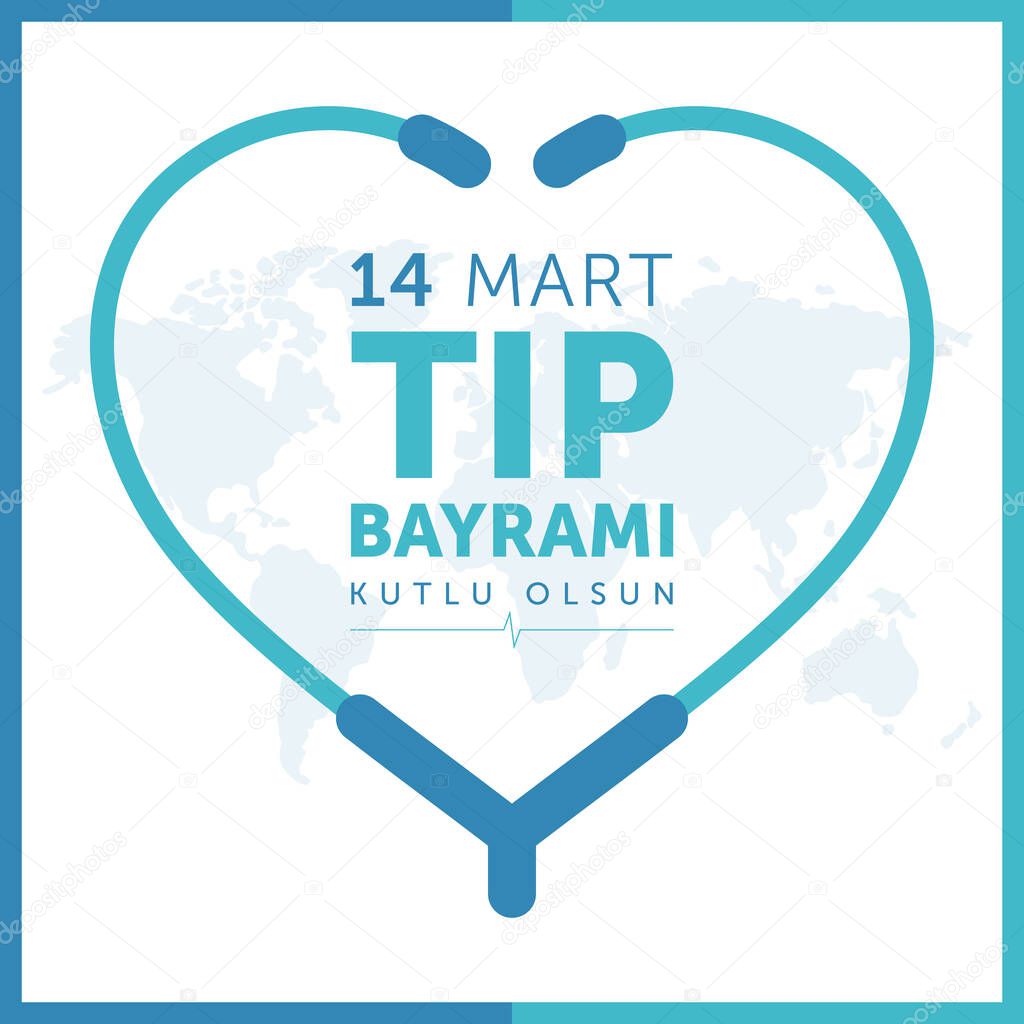 14 mart tip bayrami kutlu olsun. 14 march happy medical day, turkish national medical day concept design vector illustration