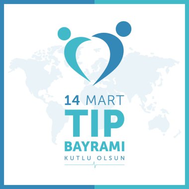 14 Mart uçlu Bayrami kutlu olsun. 14 Mart Mutlu Tıp Günü, Türk Ulusal Sağlık Günü konsept tasarım vektörü illüstrasyonu