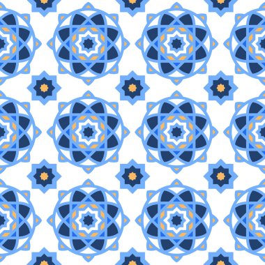 pürüzsüz simetrik, geometrik Akdeniz seramiği, porselen döşemeler tasarım deseni ve arkaplan vektörü çizimi