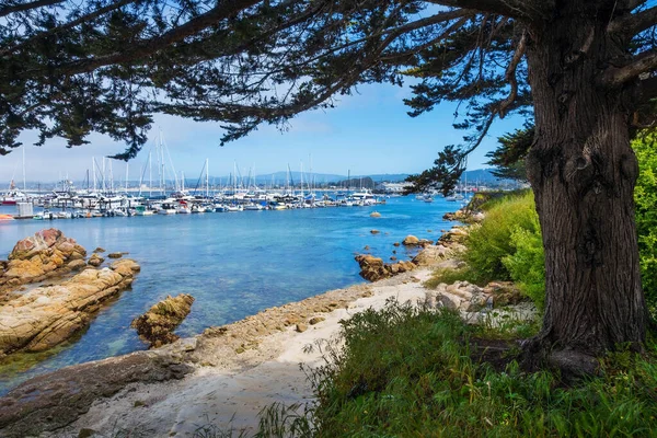 Der Historische Hafen Von Monterey Liegt Der Kalifornischen Monterey Bay lizenzfreie Stockbilder