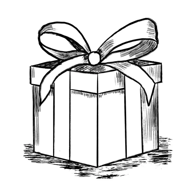 Hand Drawn Illustration Gift Box Present Ribbon Bow Birthday Surprise — Stock Photo, Image