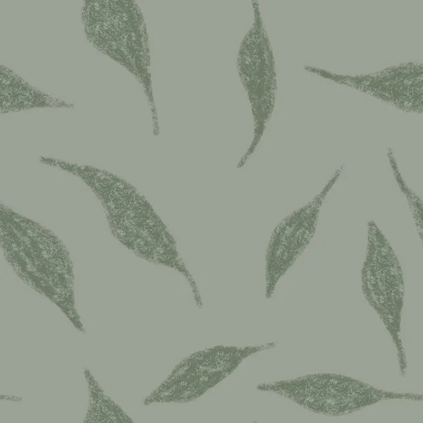 手绘无缝图案的鼠尾草绿色背景 叶绿叶 中性糊状波希米亚简约花园式设计 自然树枝植物打印 — 图库照片