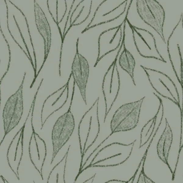 Χειροποίητο Σχέδιο Χωρίς Ραφή Φασκόμηλο Πράσινο Φόντο Φύλλα Πράσινο Παστέλ — Φωτογραφία Αρχείου