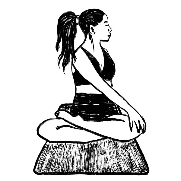 Giovane Donna Posa Yoga Pilates Stretching Training Sport Coda Cavallo — Foto Stock