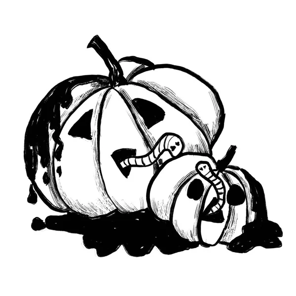 Zucche Halloween Spettrali Con Vermi Spaventoso Spaventoso Jack Horror Lanterna — Foto Stock