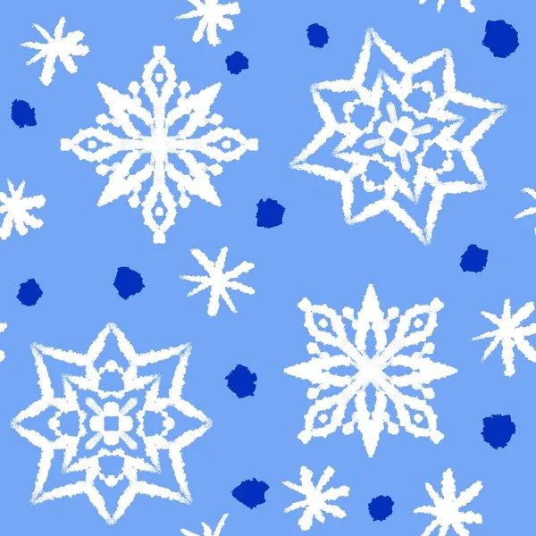 手は青いヒョウチーター雪の雪のフレーククリスマスプリントのシームレスなパターンを描きました 野生動物の皮の毛皮の背景デザイン エキゾチックなスポットファッション グラフィック自然ジャガー — ストック写真