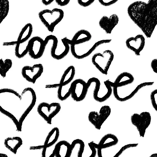 Çizimi Pürüzsüz Desenli Aziz Sevgililer Günü Siyah Beyaz Kalpler Romantik — Stok fotoğraf
