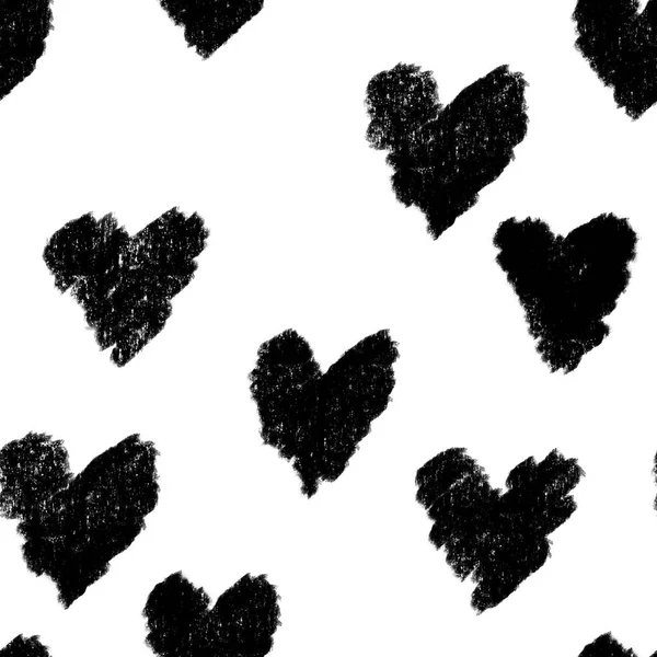 Hand drawn seamless pattern St valentines day black white hearts. Love romantic sweetheart fall in love fabric print, monochrome minimalist background, for invitations cards wrapping paper design