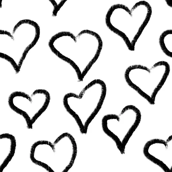 Dibujado Mano Patrón Sin Costuras San Valentín Día Negro Corazones —  Fotos de Stock