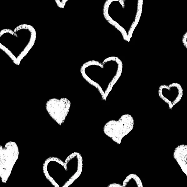 手绘无缝图案圣瓦伦丁日黑白的心 爱情情人坠入情网面料印花 单色简约背景 请帖纸包装设计 — 图库照片