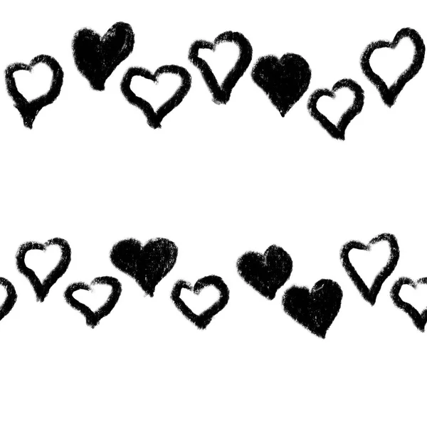 Ručně Kreslené Bezešvé Vzor Valentines Den Černé Bílé Srdce Láska — Stock fotografie