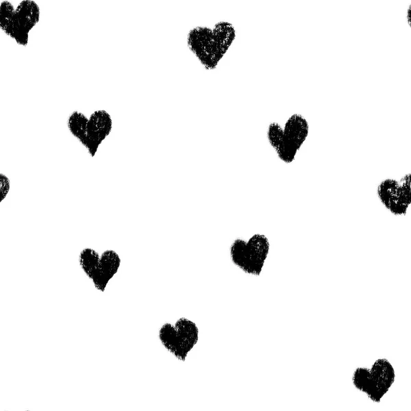 手描きシームレスなパターン聖バレンタイン日黒白の心 ラブロマンチックな恋人は 愛のファブリックプリント モノクロミニマリストの背景 招待カード包装紙のデザインのために落ちる — ストック写真