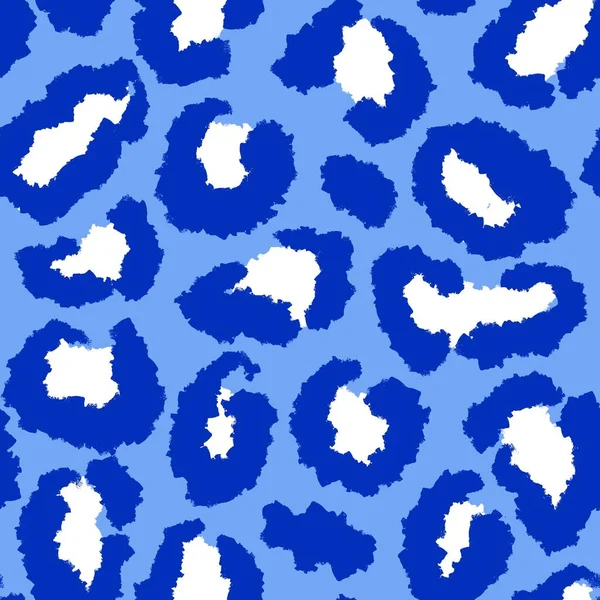 Hand drawn seamless pattern of blue leopard cheetah print. Wild animal skin fur background design, exotic spot fashion, graphic nature jaguar
