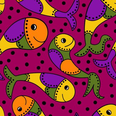 Gond sanat motifli, turuncu kırmızı marsala balıklı el yapımı, kusursuz Hint etnik deseni. Geleneksel klasik yerli tarzı, ritüel festivali kumaş baskısı, Hindistan kırsal kültür kutlamaları.