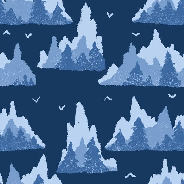 Χειροποίητο Μπλε Χειμωνιάτικο Δάσος Χωρίς Ραφή Μοτίβο Ξύλινη Δασική Τοπίο — Φωτογραφία Αρχείου