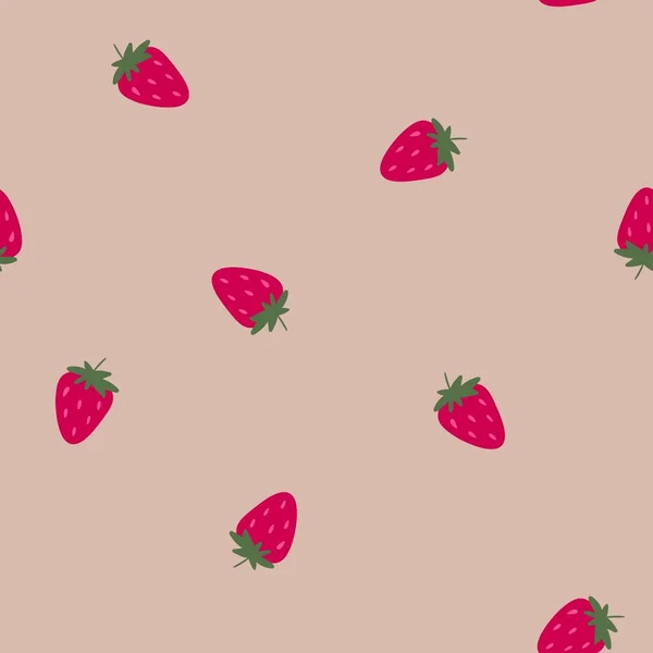 Met Hand Getekend Naadloos Patroon Met Rode Aardbeien Fruit Grean — Stockfoto