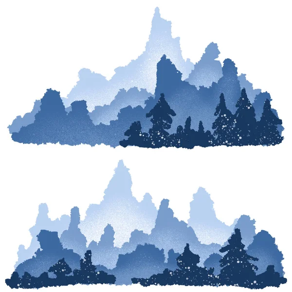Mavi Orman Dağı Nın Çizimi Kış Çam Ağacı Manzarası Tepe — Stok fotoğraf