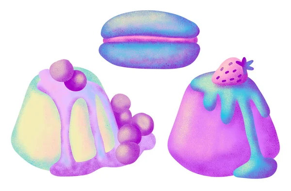 Handritad Illustration Fransk Makaronkaka Pastell Pastellblå Rosa Lila Söt Välsmakande — Stockfoto