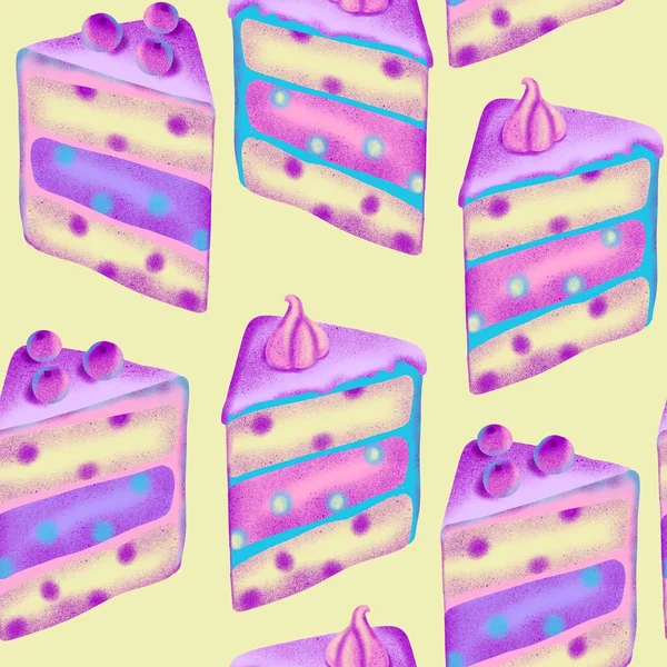 Handgezeichnete Nahtlose Muster Mit Cupcake Gebäck Backwaren Backwaren Pastell Blau — Stockfoto