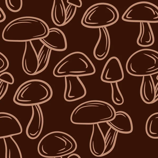 Hand Drawn Seamless Pattern Beige Brown Forest Wood Mushrooms Woodland — Stock Photo, Image