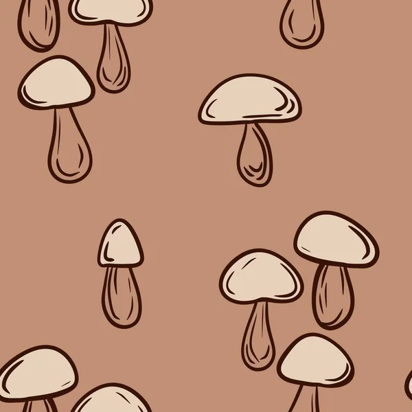 Hand Drawn Seamless Pattern Beige Brown Forest Wood Mushrooms Woodland — Stock Photo, Image