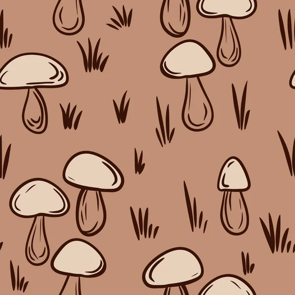 Padrão Sem Costura Desenhado Mão Com Cogumelos Madeira Floresta Marrom — Fotografia de Stock