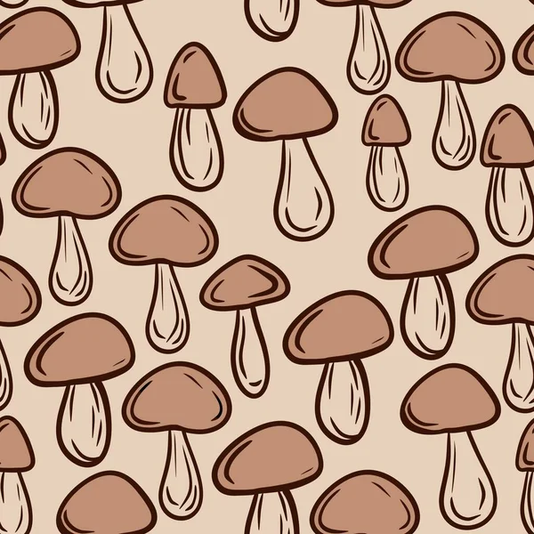 Padrão Sem Costura Desenhado Mão Com Cogumelos Madeira Floresta Marrom — Fotografia de Stock