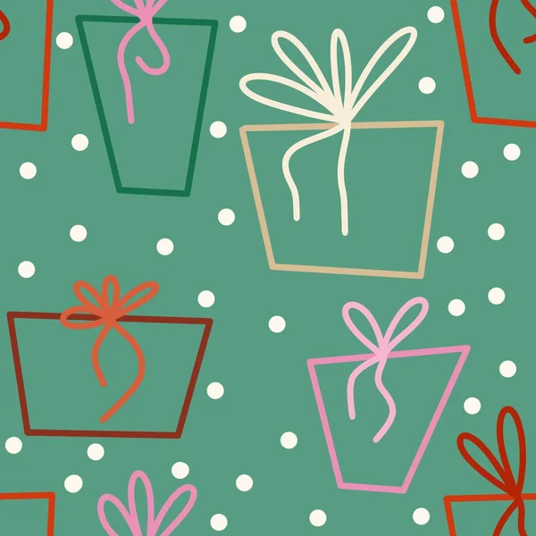 Ручной Рисунок Бесшовный Узор Рождественским Подарком Подарок Коробки Зеленом Фоне — стоковое фото